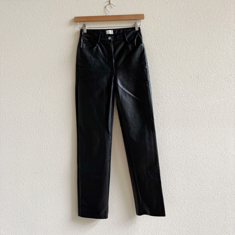 Aritzia Wildfire Pants Women Size 4 Black Excellent Faux Leather Straight Leg